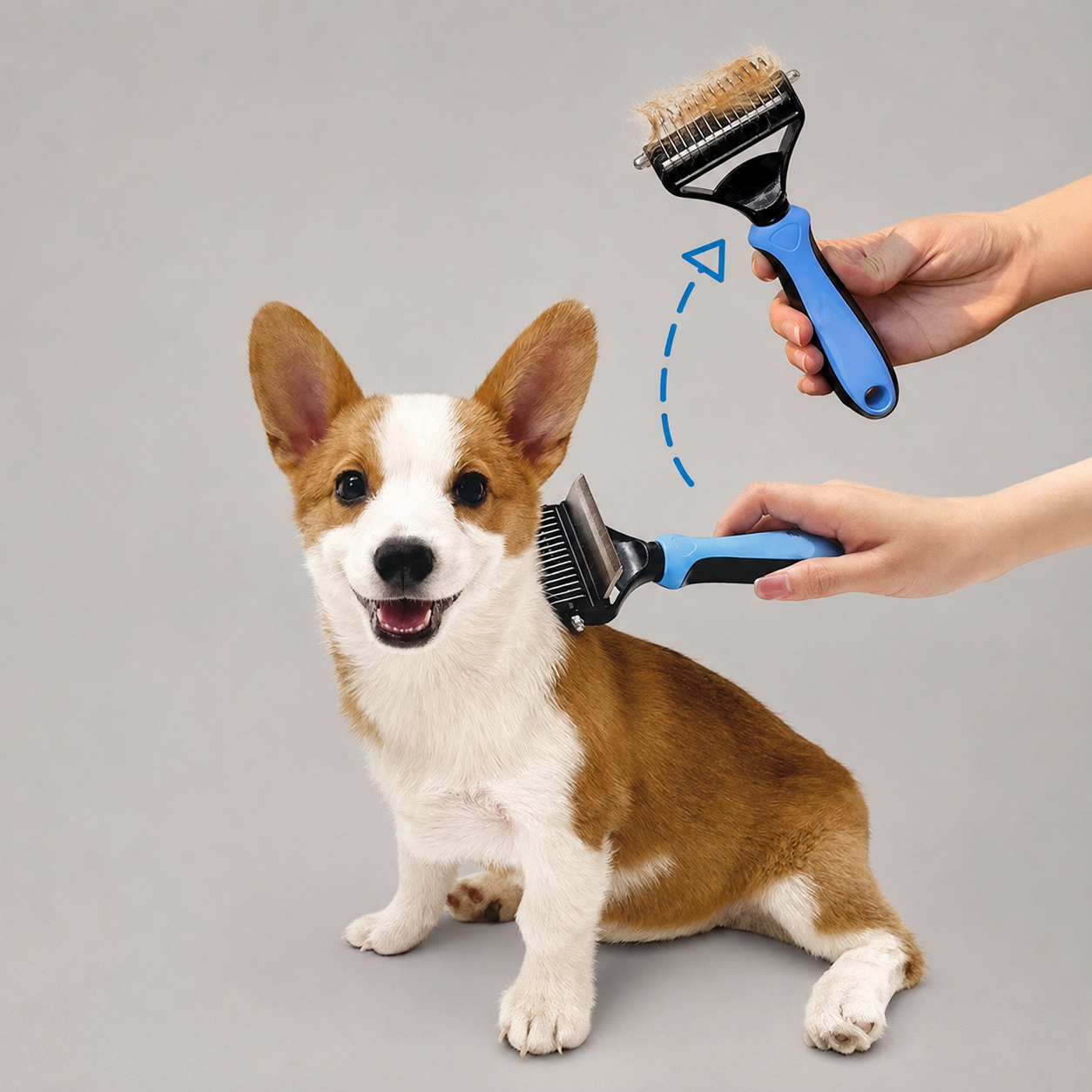 Brosse Démêlante 3-en-1 pour Chien Épilateur, Coupe-Nœuds & Peigne de Toilettage