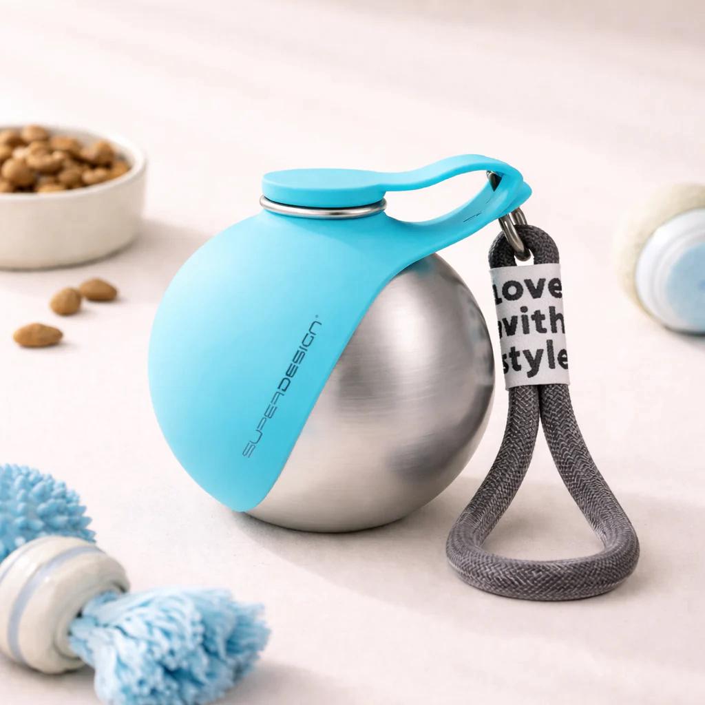 Bouteille d'eau pour chiens avec bol en silicone – Anti-fuite 285 ml, Acier inoxydable