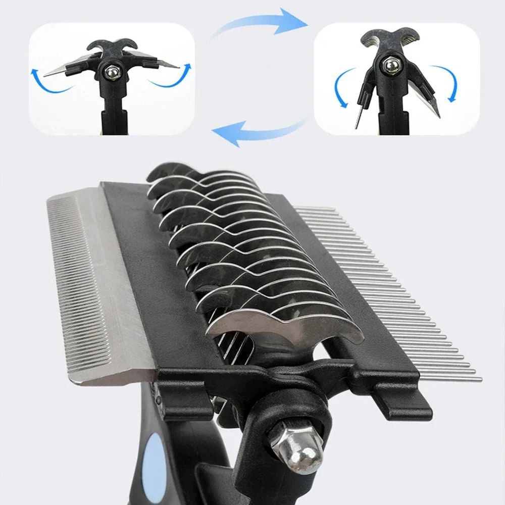 Brosse Démêlante 3-en-1 pour Chien Épilateur, Coupe-Nœuds & Peigne de Toilettage