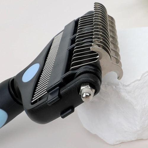 Brosse Démêlante 3-en-1 pour Chien Épilateur, Coupe-Nœuds & Peigne de Toilettage