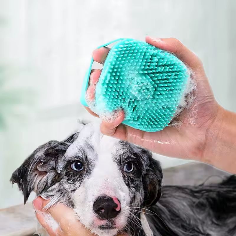 Brosse de Bain en Silicone pour Chien Distributeur de Shampoing & Massage